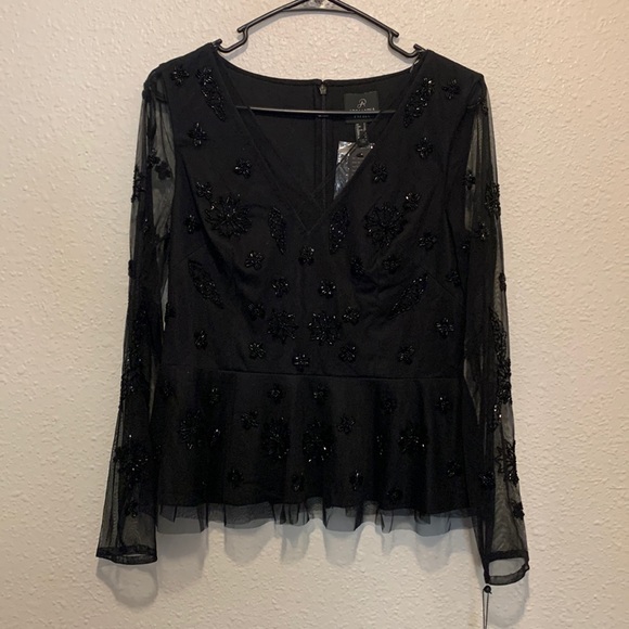 Adrianna Papell | Beaded Long Sleeve Top - Picture 1 of 9